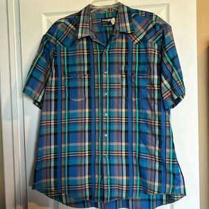 Wrangler Cowboy Cut X-Long Tails men’s short sleeve pearl snap shirt size 18